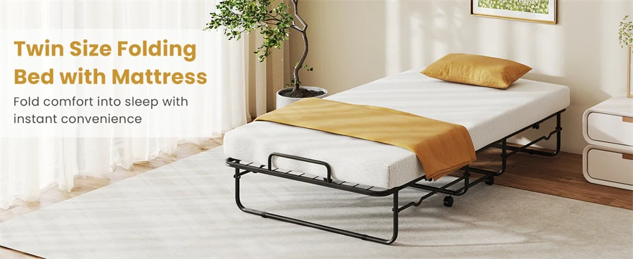 Eletriclife Twin Size Folding Bed with Memory Foam Mattress, Rollaway Guest Bed for Adults