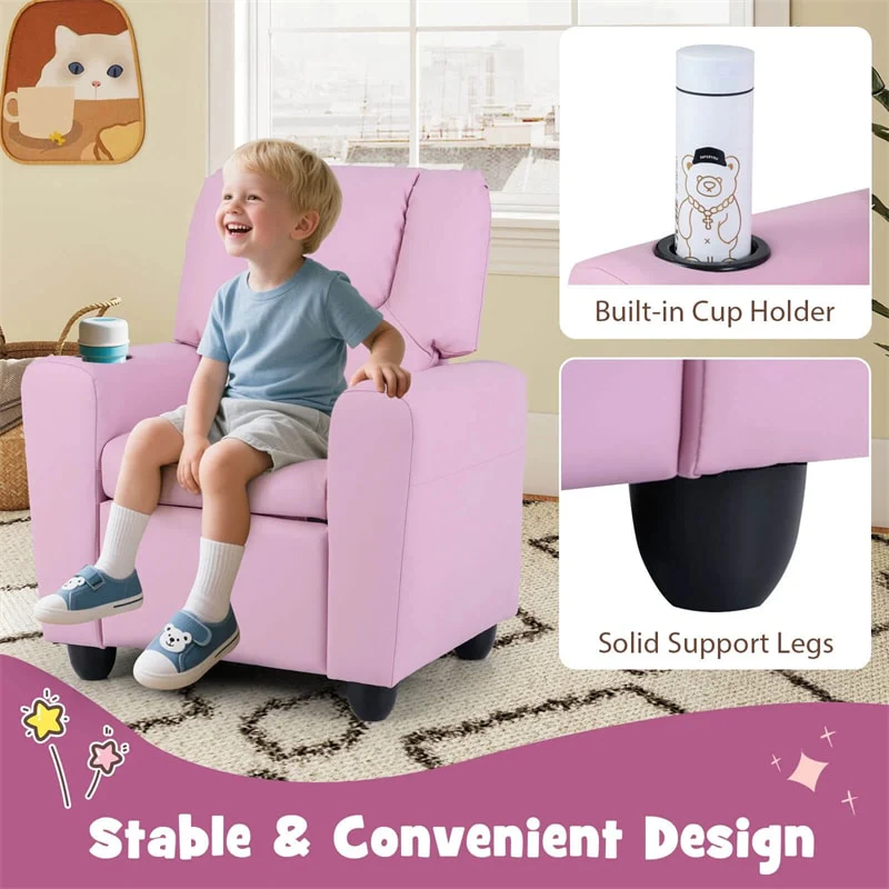Eletriclife Kids Recliner Chair Adjustable Toddler Lounge Sofa with Cup Holder & Side Pocket
