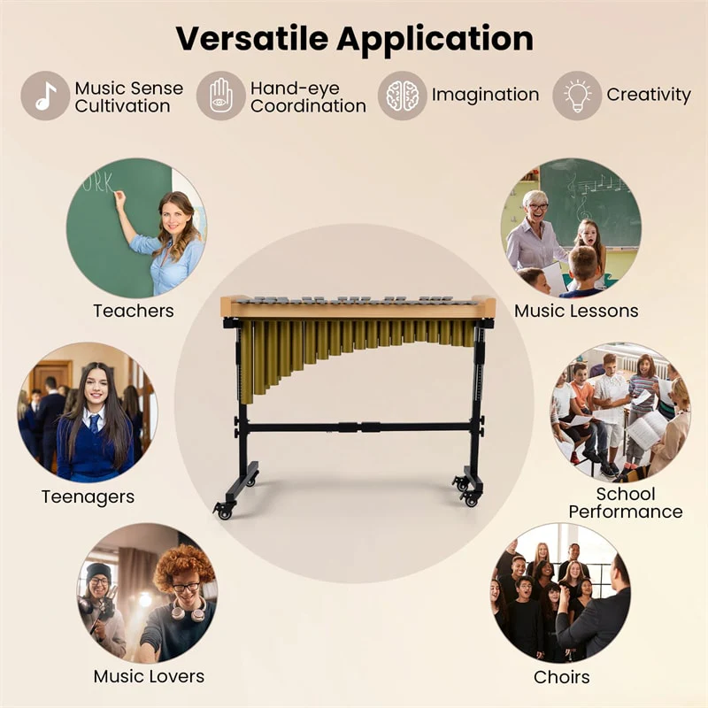 Eletriclife 32 Note Marimba Aluminum Xylophone Percussion Instrument with Resonator Tubes for Students