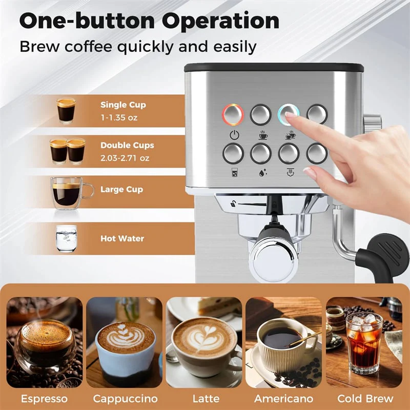 Eletriclife 20 Bar Compact Stainless Steel Espresso Machine with Milk Frother for Latte, Cappuccino & Cold Brew