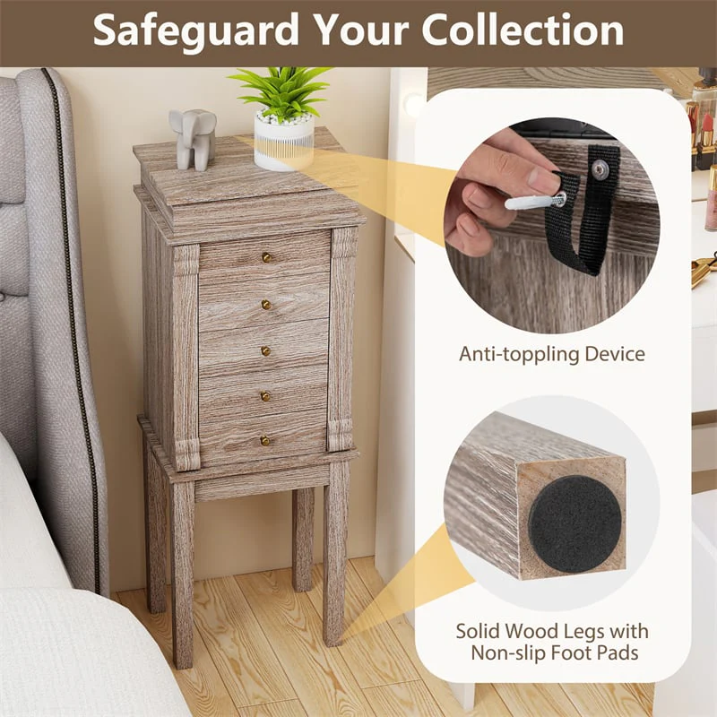 Eletriclife Standing Jewelry Armoire Cabinet with Flip Top Mirror, 5 Drawers & 2 Swing Doors