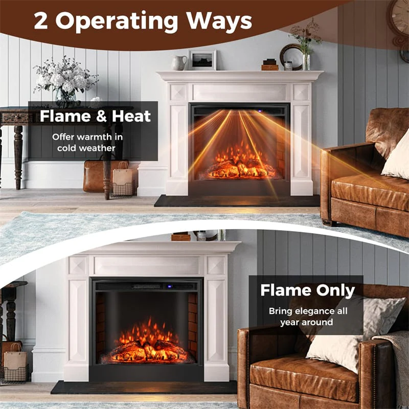 Eletriclife 26" Curved Electric Fireplace Insert 750W/1500W Recessed Heater with Remote Control & Adjustable Flame