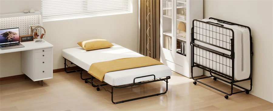 Eletriclife Twin Size Folding Bed with Memory Foam Mattress, Rollaway Guest Bed for Adults