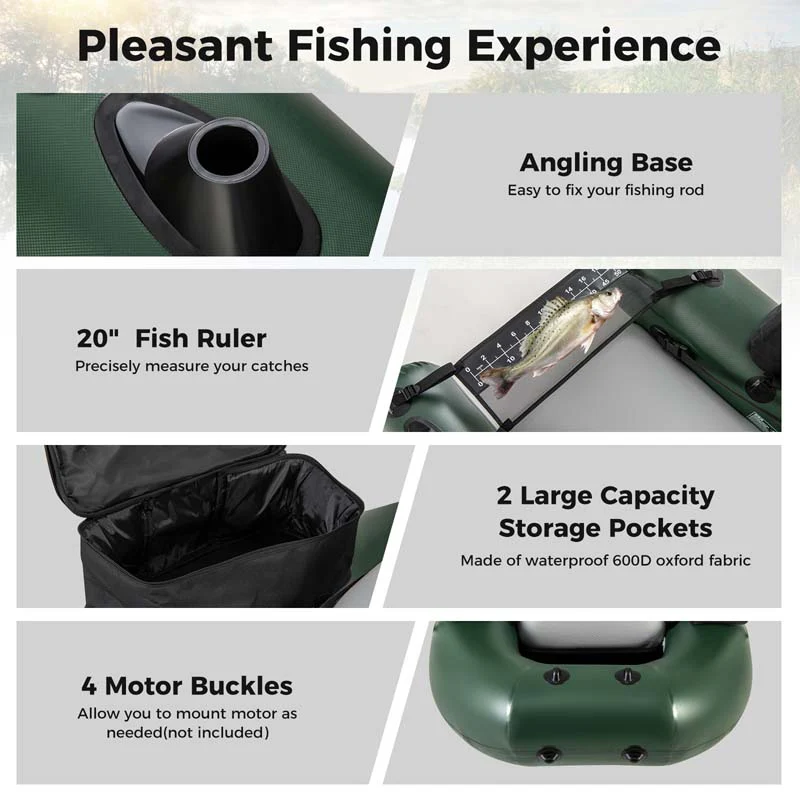 Eletriclife Inflatable Fishing Float Tube for Angling with Fish Ruler and Angling Base