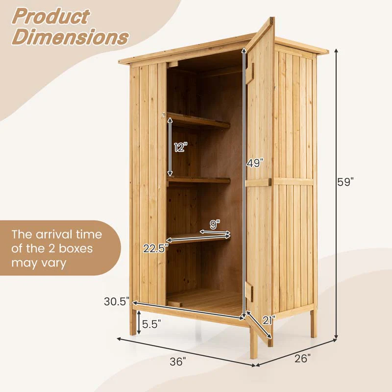 Eletriclife 5 × 3 Feet Outdoor Storage Cabinet with Asphalt Roof and 3 Shelves