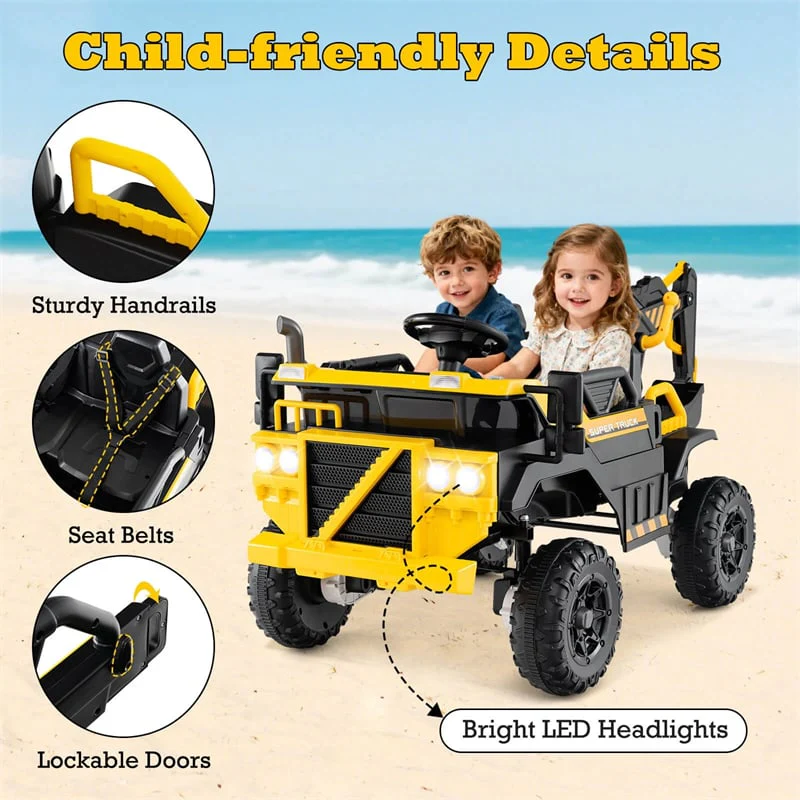 Eletriclife 24V Ride-On Excavator 4WD Electric Construction Truck with Remote Control for Kids Ages 3