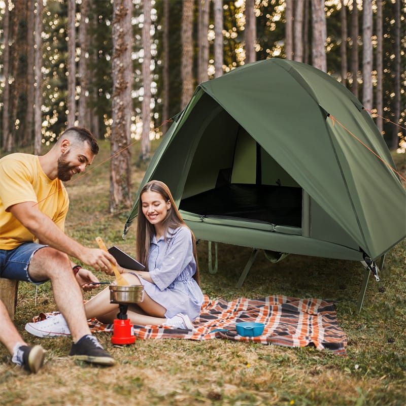 Eletriclife 2-Person Camping Cot Tent Combo 3-in-1 Folding Off-Ground Elevated Cot Bed with Pop Up Shelter for Outdoor Hiking