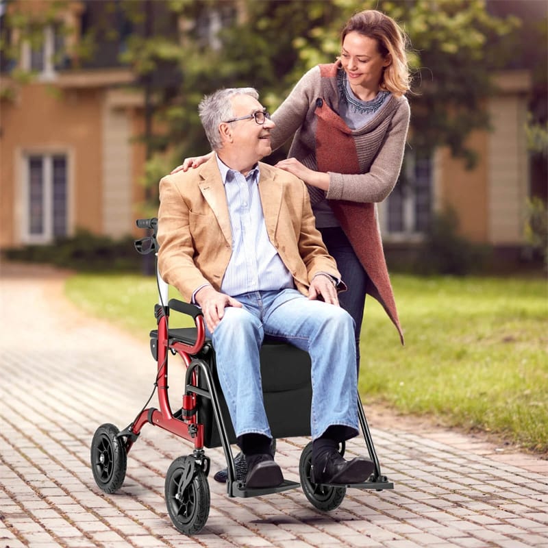 Eletriclife 2-in-1 Foldable Rollator Walker with Seat, Armrests & 9" All-Terrain Pneumatic Tires for Seniors