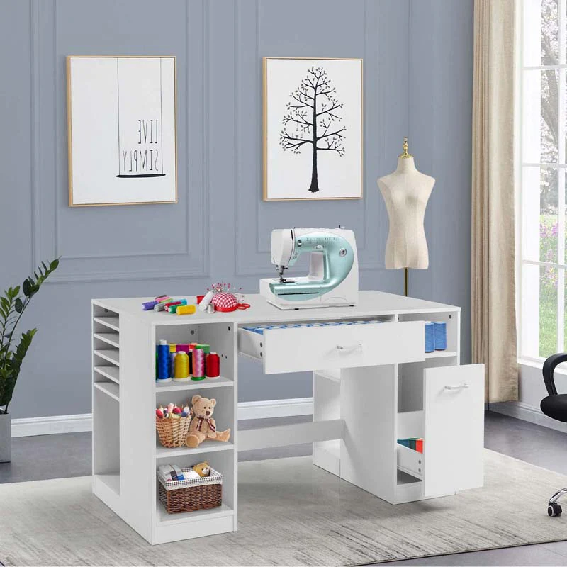 Eletriclife Sewing Craft Table Home Office Computer Desk with Storage Shelves and Drawer