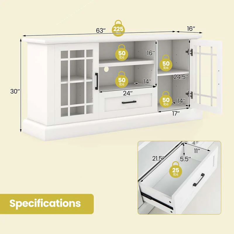 Eletriclife TV Stand for TVs up to 70 with Glass Doors Cubbies and Drawer