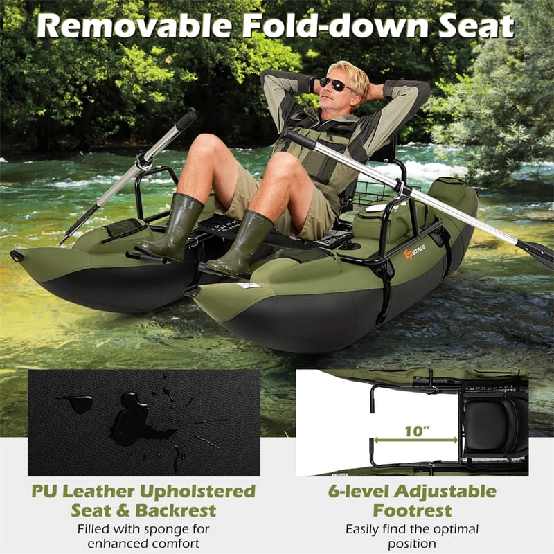 Eletriclife Inflatable Fishing Float Tube with Foldable Padded Seat & Adjustable Footrest
