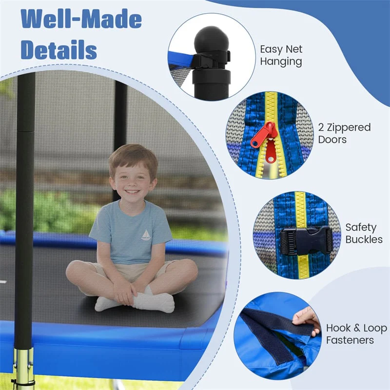 Eletriclife 10x8 FT ASTM Approved Rectangular Trampoline with Basketball Hoop, Soccer Goal, Enclosure Net for Kids & Adults