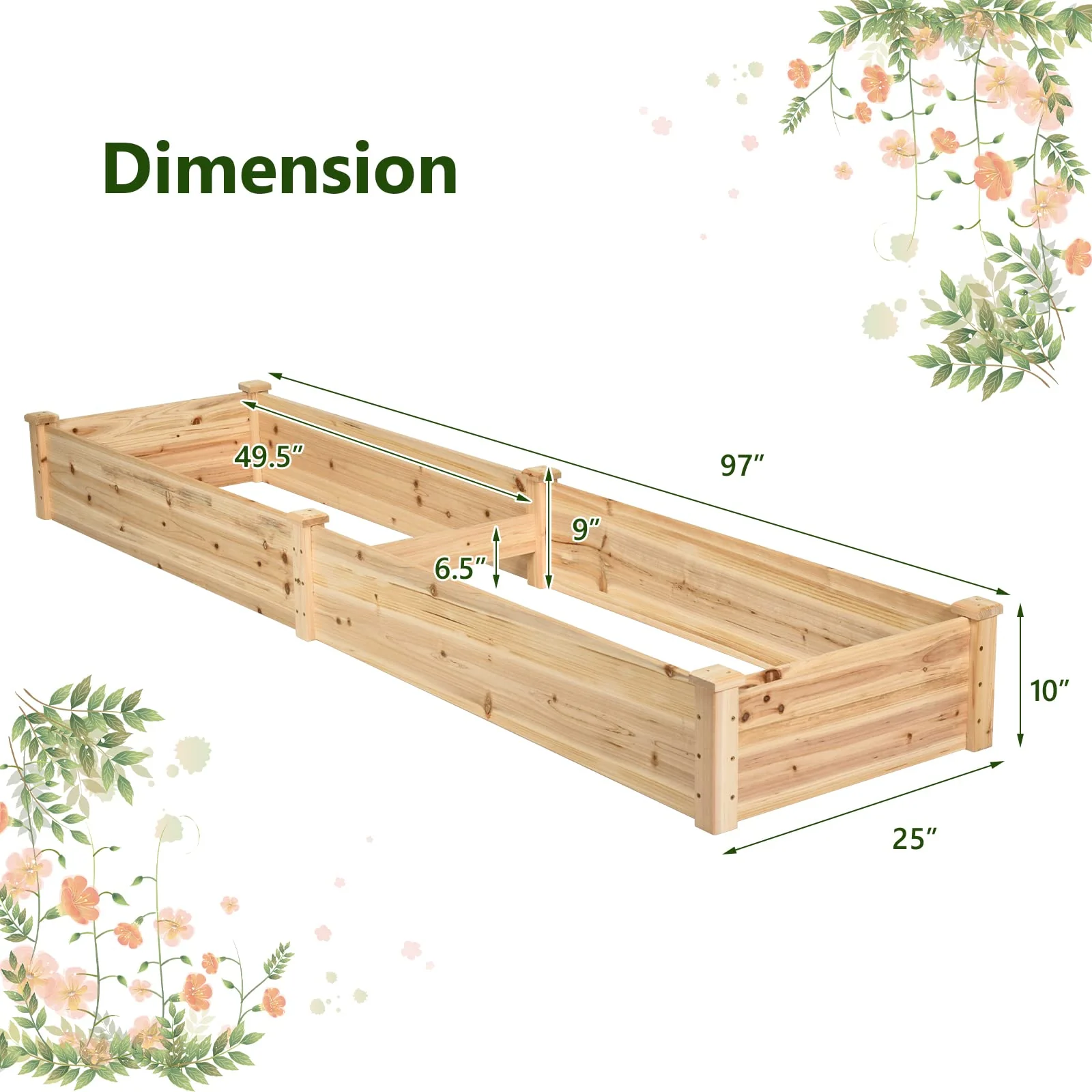 Eletriclife Natural Raised Garden Bed Elevated Planter Box with Open Bottom