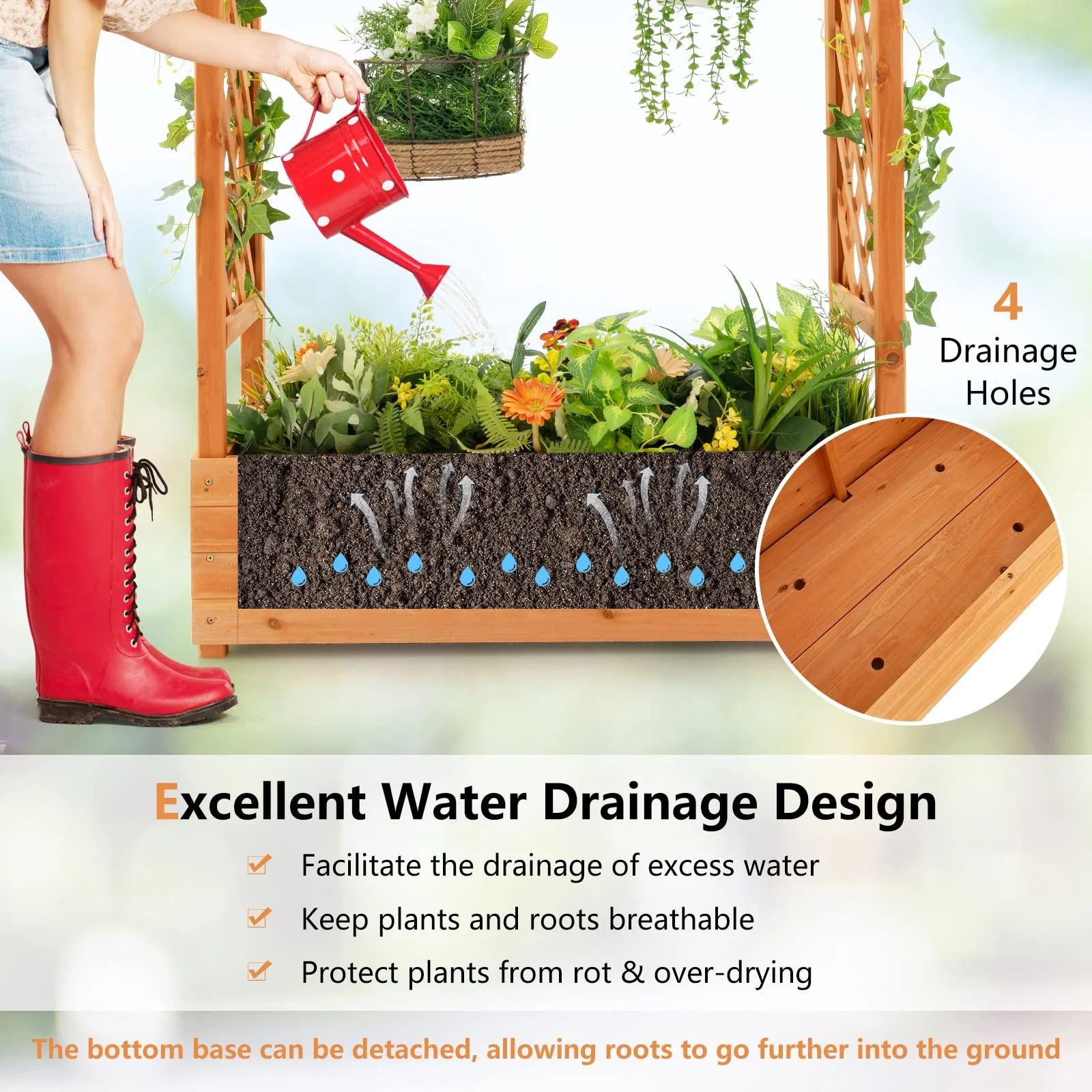 Eletriclife Raised Garden Bed with Trellis & Hanging Roof
