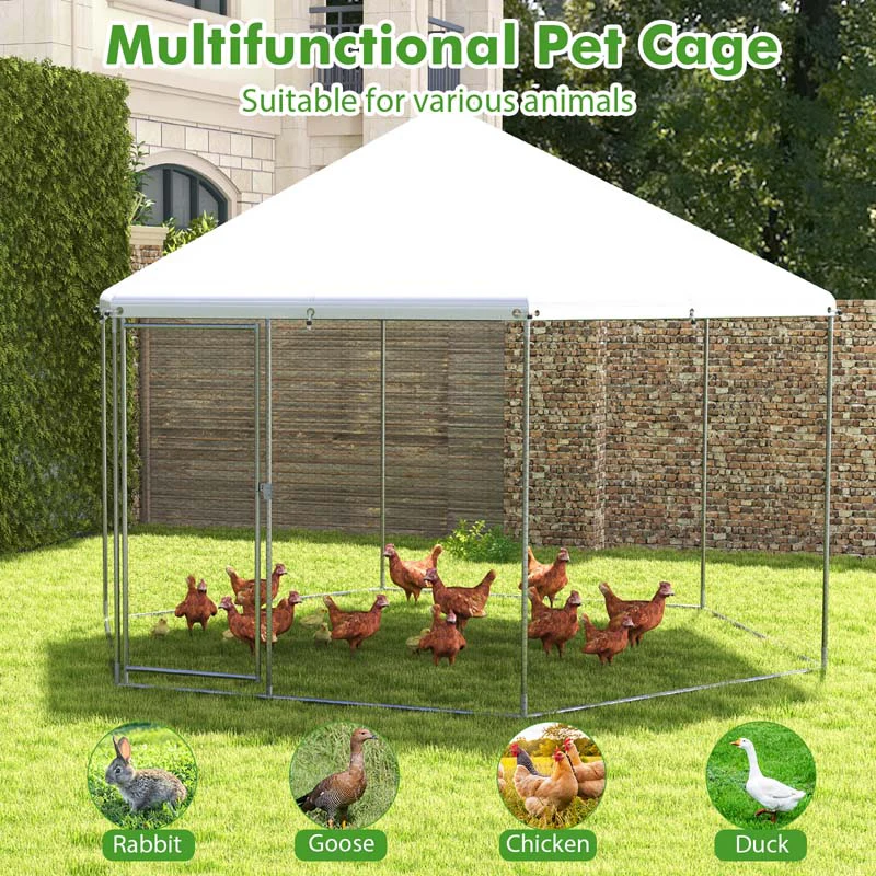 Eletriclife 13FT Large Metal Hexagonal Chicken Coop with Wire Mesh and Lockable Door