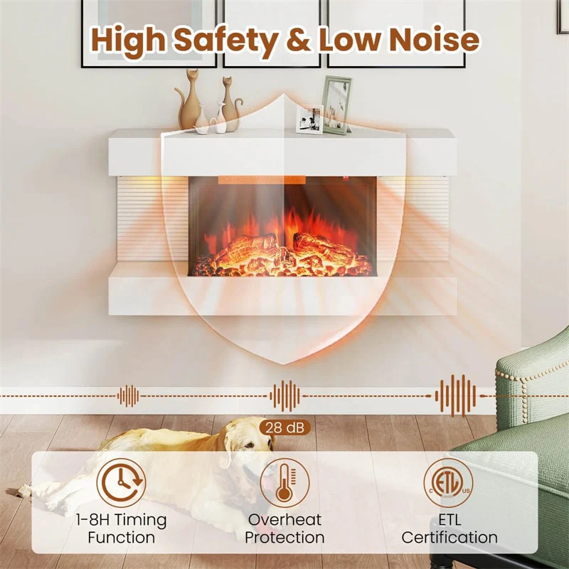 Eletriclife 32"/50" Floating Fireplace Mantel with 18" 3-Sided Electric Fireplace