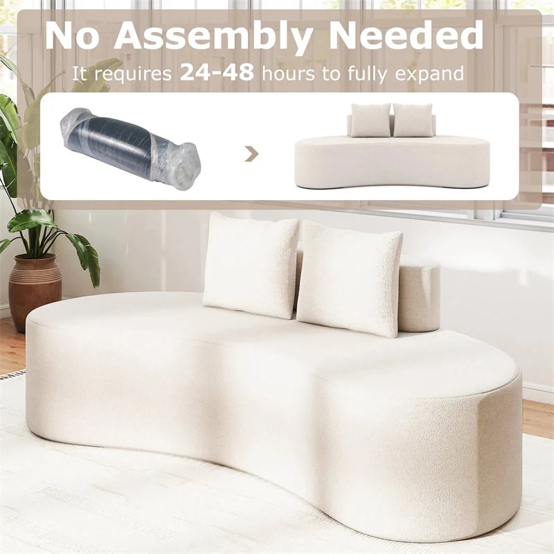 Eletriclife 78.5" Modern Curved Floor Sofa Couch with 2 Cozy Pillows & Low Backrest