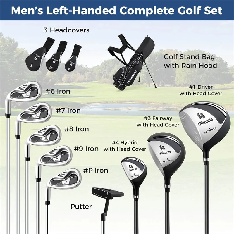 Eletriclife Men's Left-Handed Complete Golf Clubs Set with 460CC Driver & Golf Stand Bag