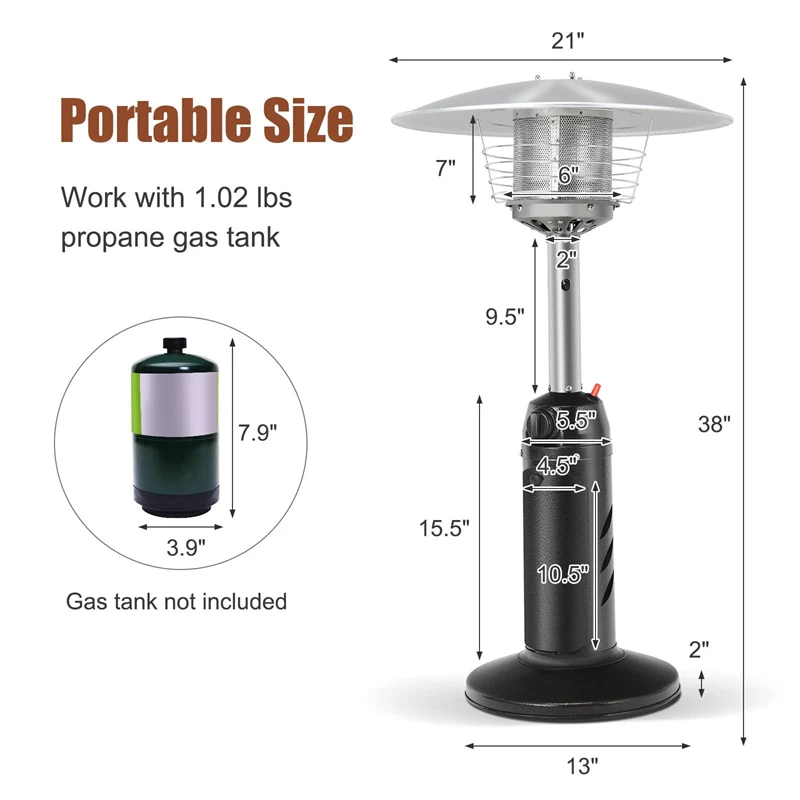 Eletriclife 13,000 BTU Portable Tabletop Propane Patio Heater Stainless Steel LP Gas Heater with Weighted Base