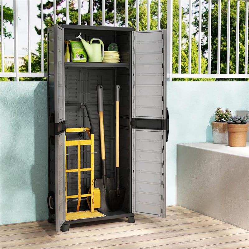 Eletriclife 68" Lockable Plastic Storage Cabinet with 3 Adjustable Shelves for Garage Organizer, Basement & Office