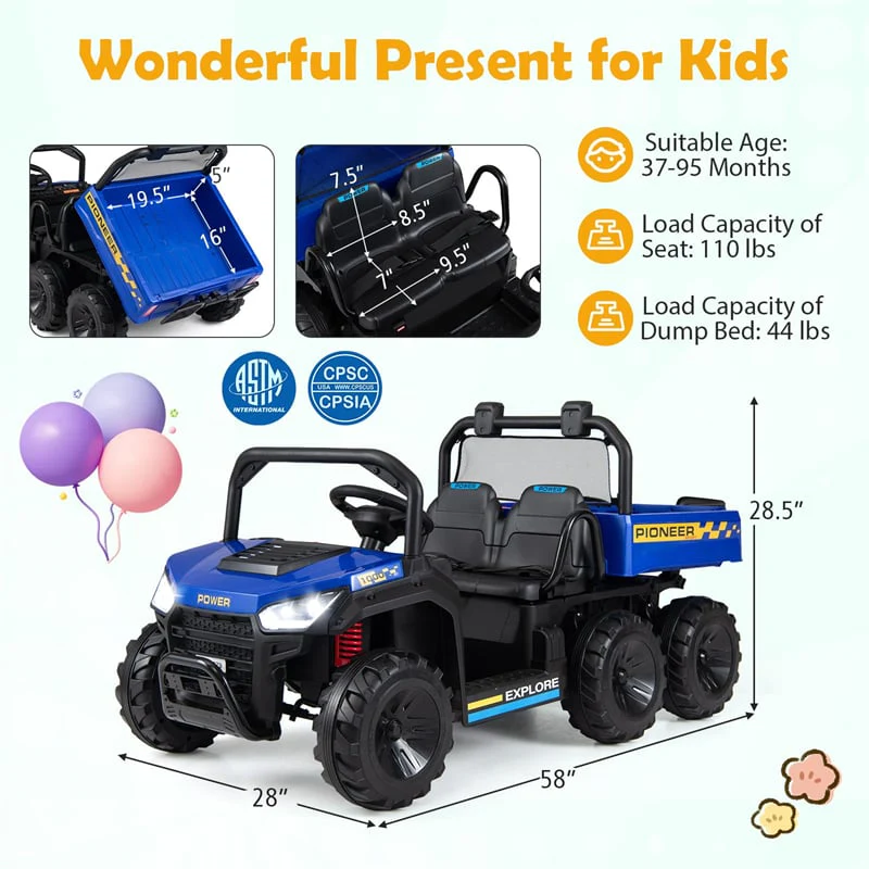 Eletriclife 24V 2-Seater Ride on Dump Truck 4WD Kids Car with Electric Dump Bed & Shovel