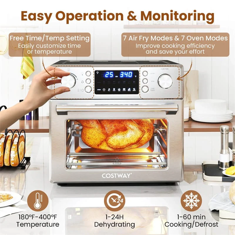 Eletriclife 14-in-1 Air Fryer Toaster Oven Combo 26QT Large Capacity 1700W Stainless Steel with Rotisserie & Dehydrate