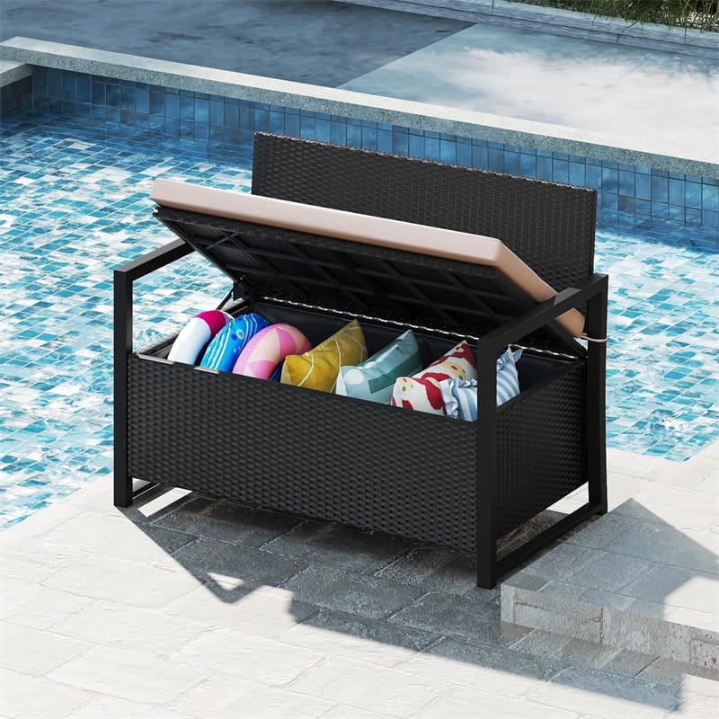 Eletriclife 40 Gallon Outdoor Wicker Storage Bench with Cushion & Cover