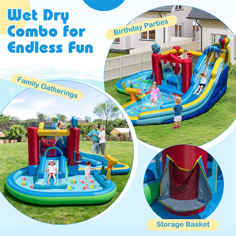 Eletriclife 8-in-1 Inflatable Water Slide Park & Wet Dry Combo Bounce House with Splash Pool