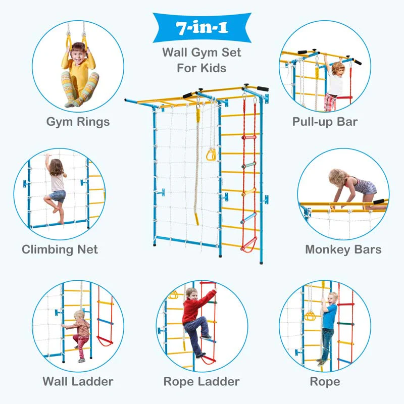 Eletriclife 7 In 1 Kids Indoor Gym Playground Swedish Wall Ladder