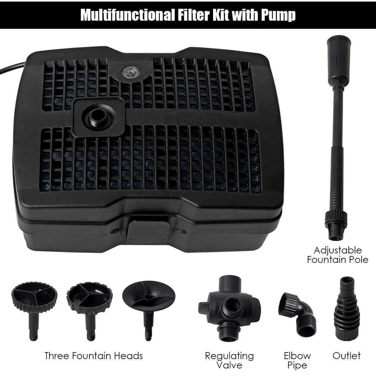 Eletriclife All-in-One 660 GPH Pond Filter Pump with Sterilizer and Fountain Jet