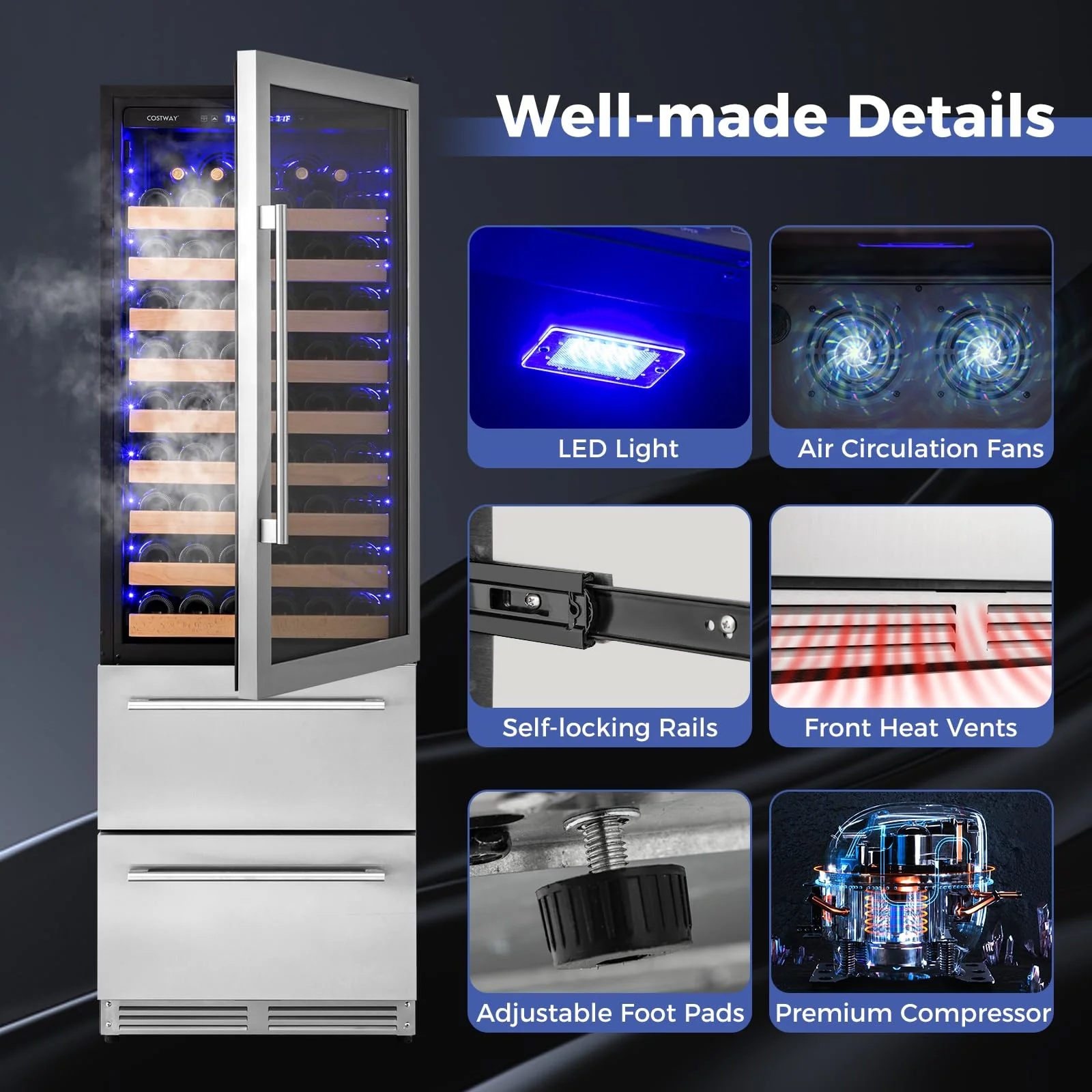Eletriclife 24 Inch Wine and Beverage Refrigerator with Independent Temperature Control