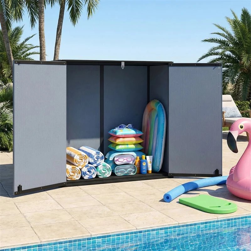 Eletriclife 23.5 Cu.ft Outdoor Storage Shed All-Weather Resin Patio Deck Box with Floor for Garden Tools & Pool Accessories