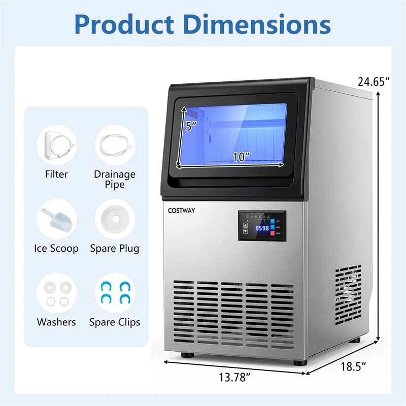 Eletriclife 80 LBS/24H Spray-Type Commercial Ice Maker 15" Built-in Undercounter Ice Machine with 30 LBS Storage