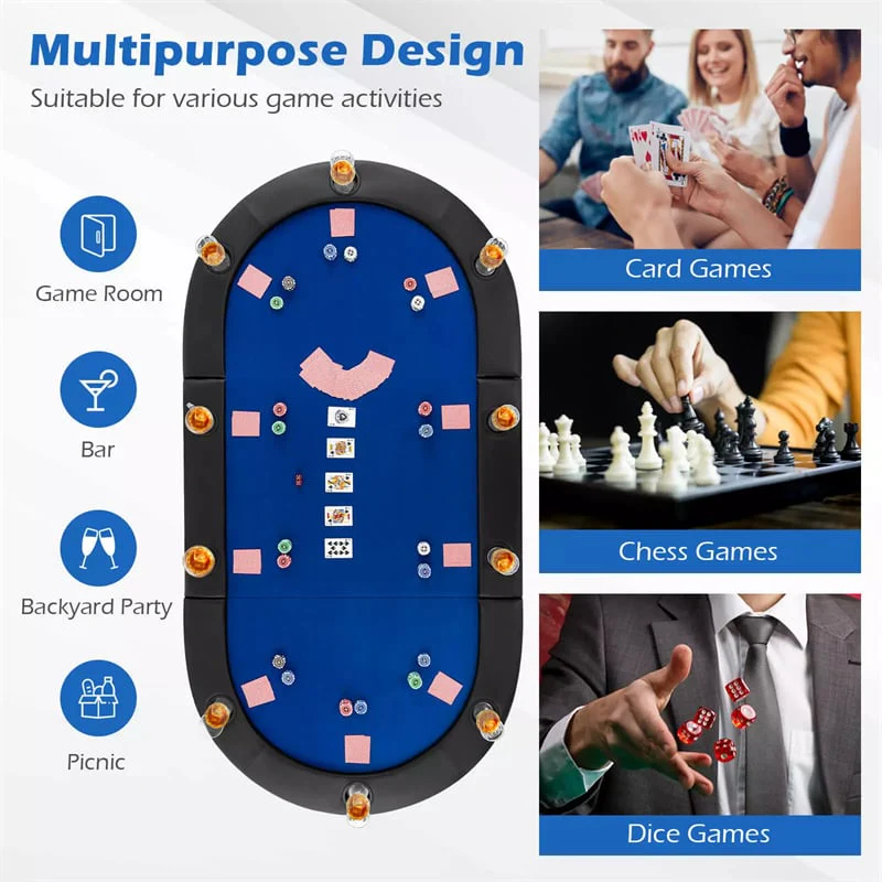 Eletriclife 82" x 42" 10-Player Triple-Fold Poker Table Top Portable Padded Oval Poker Card Table Topper