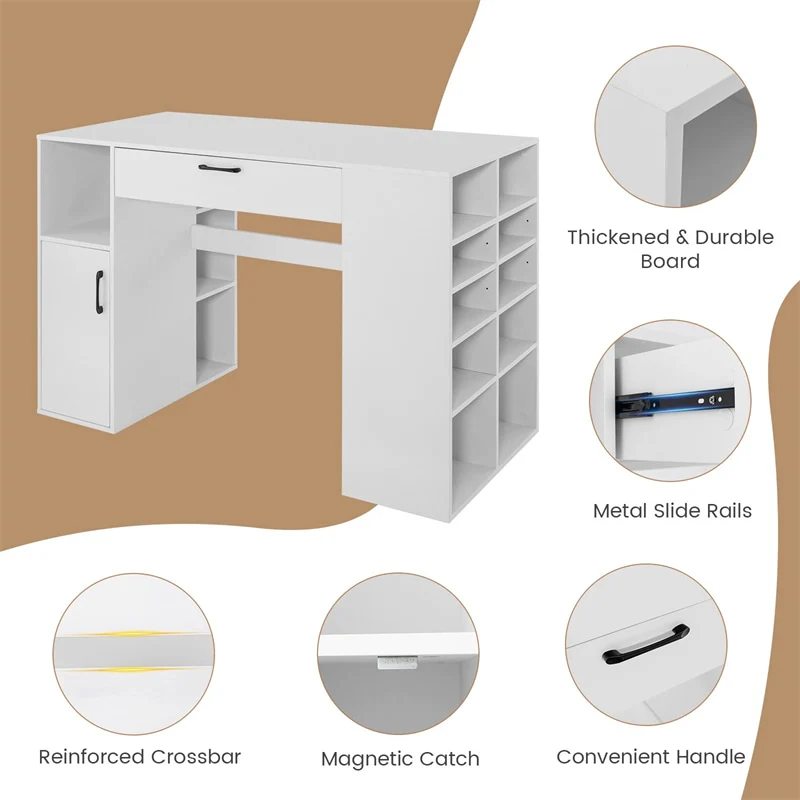 Eletriclife 53" Counter Height Sewing Craft Table with 14 Storage Cubes, Large Drawer & Cabinet