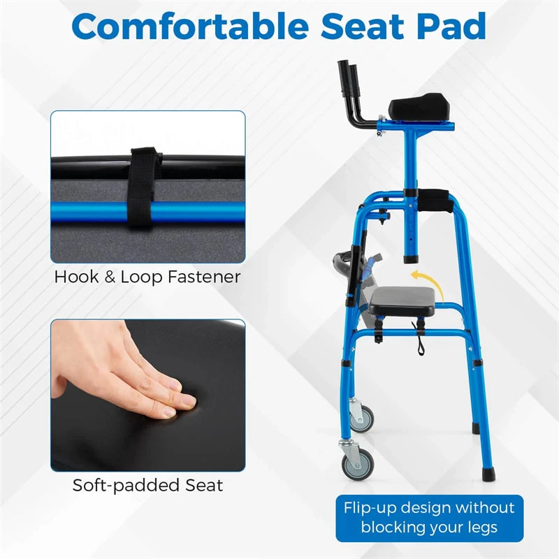 Eletriclife Aluminum Standard Folding Walker Lightweight Stand-Assist Walker with Seat & 5" Wheels for Seniors