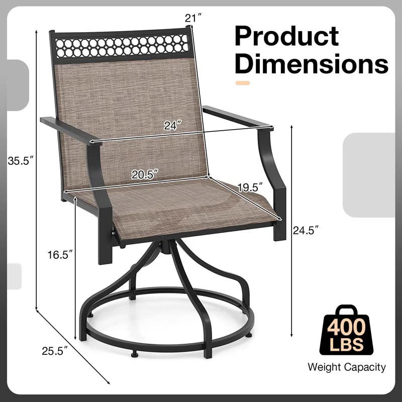 Eletriclife Outdoor Swivel Dining Chairs with Quick-Drying Fabric and Metal Frame