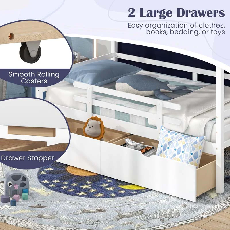 Eletriclife Kids Twin House Bed with Tent and 2 Storage Drawers