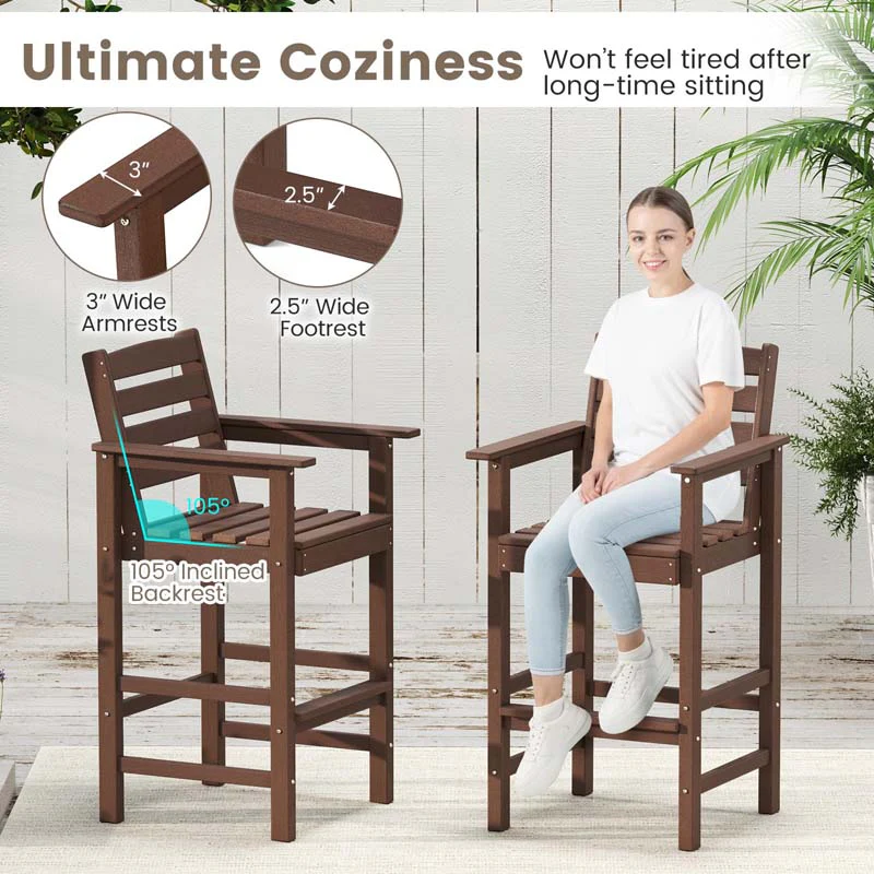 Eletriclife Patio HDPE Adirondack Bar Chairs with Wide Armrests