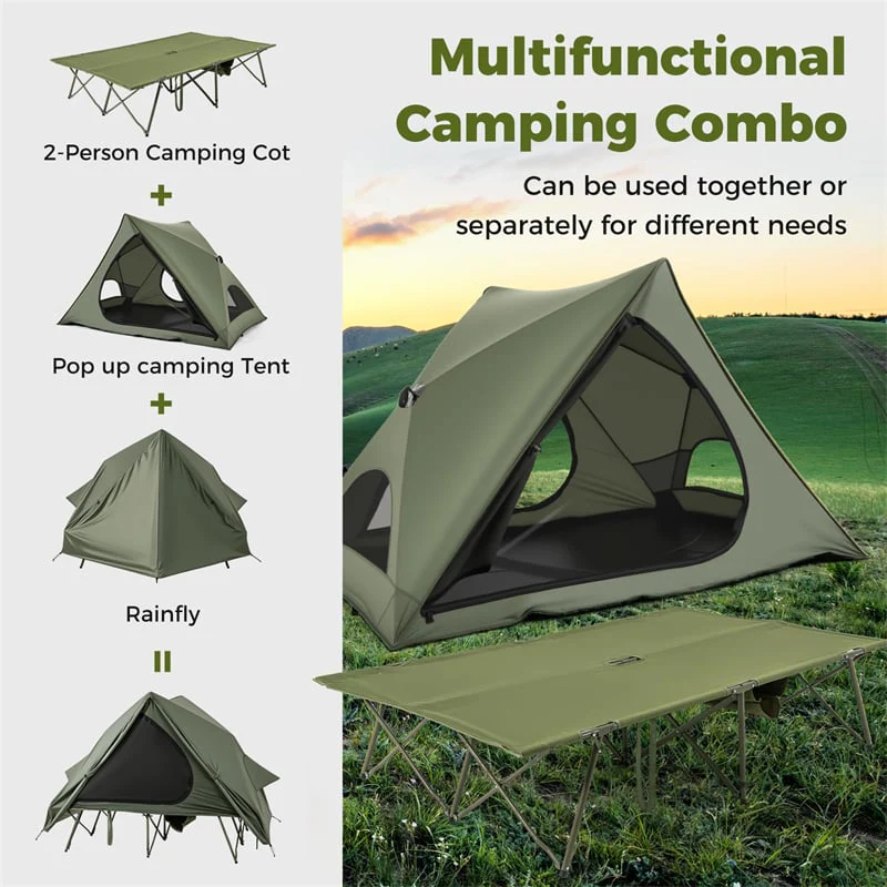 Eletriclife 2-Person Camping Cot Tent Combo 2-in-1 Foldable Off-Ground Elevated with Pop Up Shelter