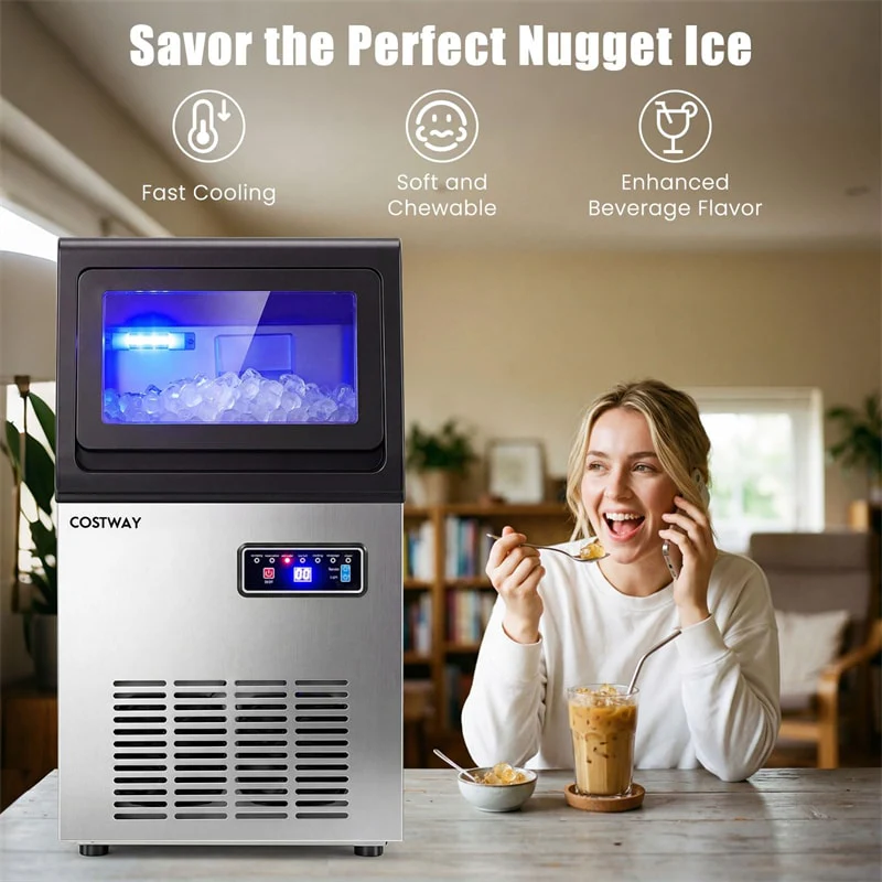 Eletriclife 90 LBS/24H Commercial Nugget Ice Maker Undercounter Chewable Pellet Ice Machine with Self-Cleaning