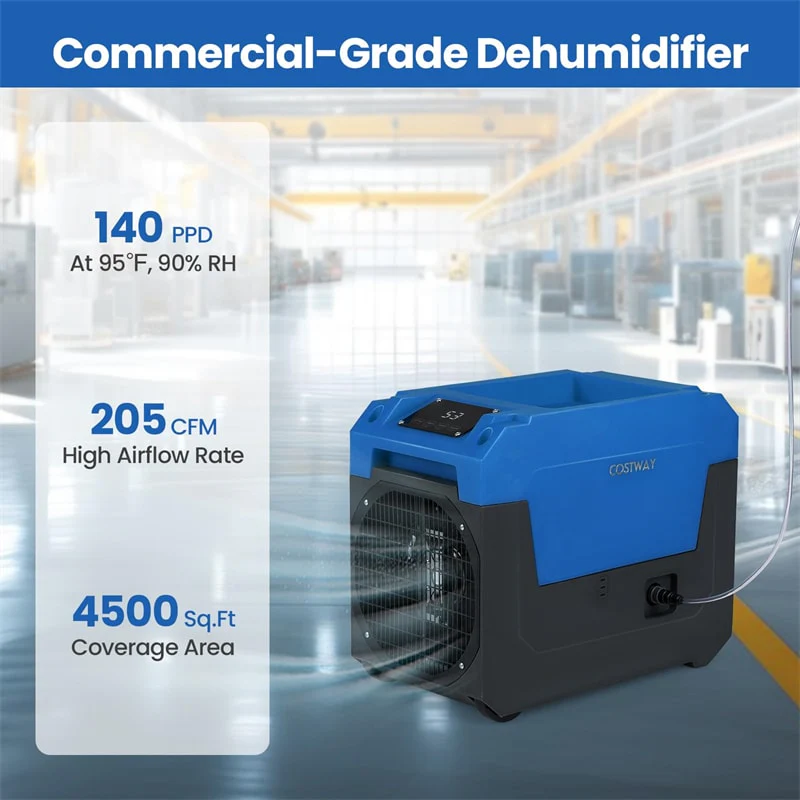 Eletriclife 140 Pints Commercial Dehumidifier with Pump & Portable Industrial for 1800 Sq.Ft Basements Water Damage