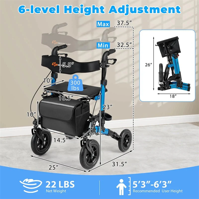 Eletriclife Rollator Walker for Seniors 300lbs Capacity Folding Rolling Walker with Seat
