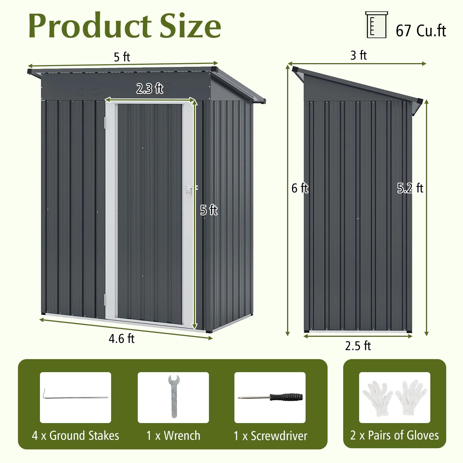 Eletriclife 5 x 3 Feet Outdoor Storage Shed with Sloped Roof and Lockable Door
