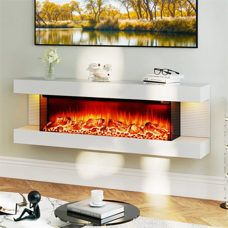 Eletriclife 32"/50" Floating Fireplace Mantel with 18" 3-Sided Electric Fireplace