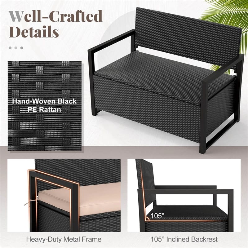 Eletriclife 40 Gallon Outdoor Wicker Storage Bench with Cushion & Cover
