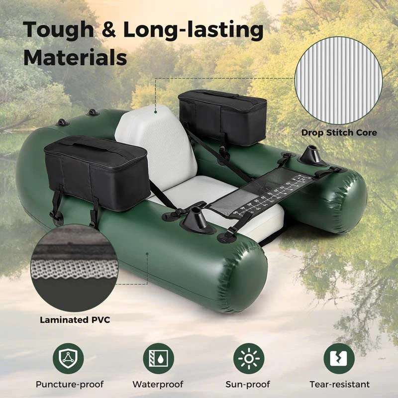 Eletriclife Inflatable Fishing Float Tube for Angling with Fish Ruler and Angling Base