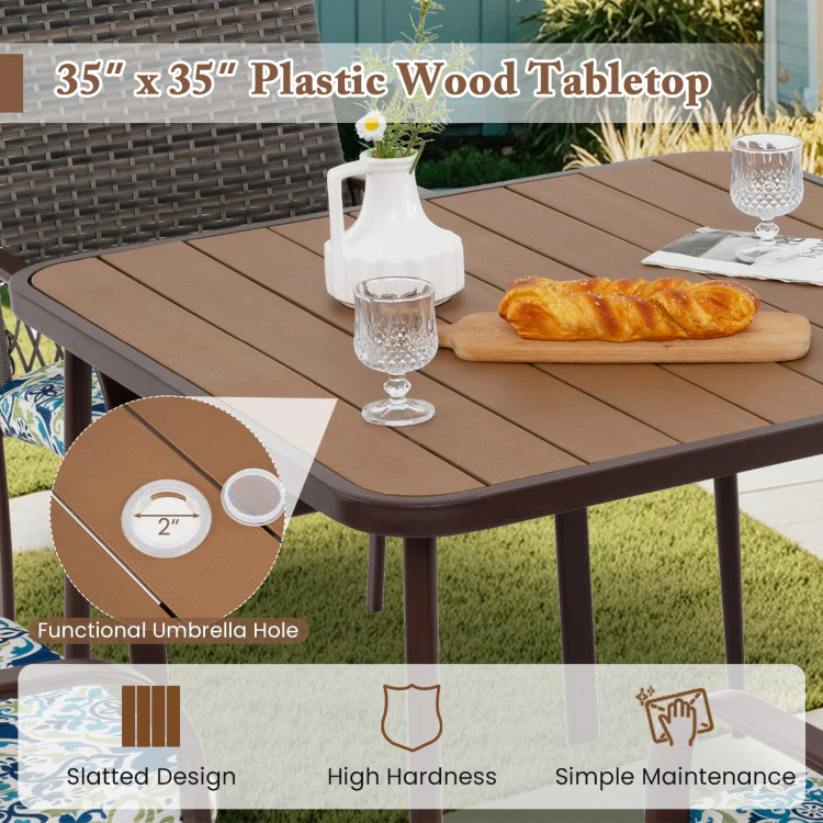 Eletriclife 5 Pieces Patio Dining Set 4 Cushioned Rattan Armchairs and Square Table