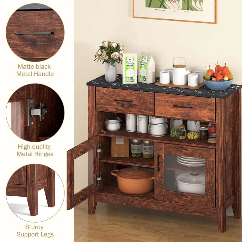 Eletriclife Coffee Bar Cabinet with 2 Drawers and 1 Open Compartment