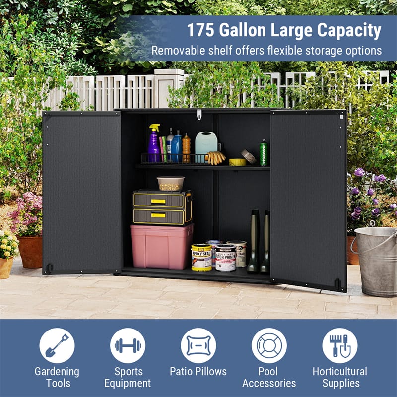 Eletriclife 175 Gallon Outdoor Storage Shed All-Weather Resin Patio Storage Box with Floor & Removable Shelf